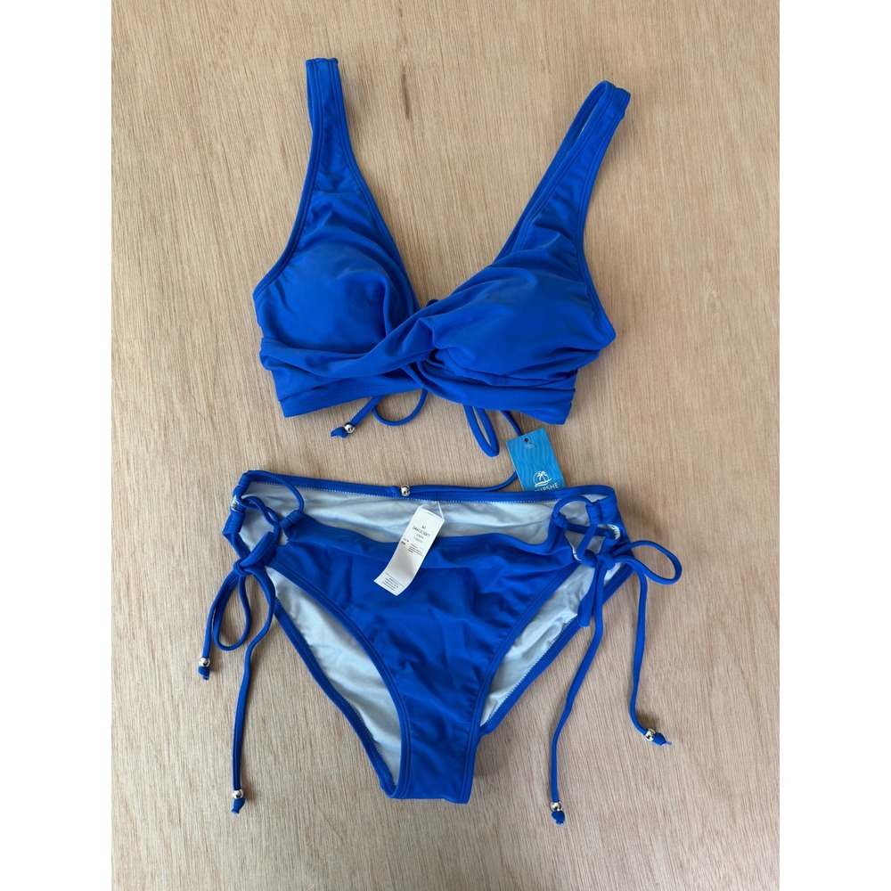 Cupshe Royal Blue Twist Front Bikini Set Side Tie Bottoms M DAA12C3E8TT